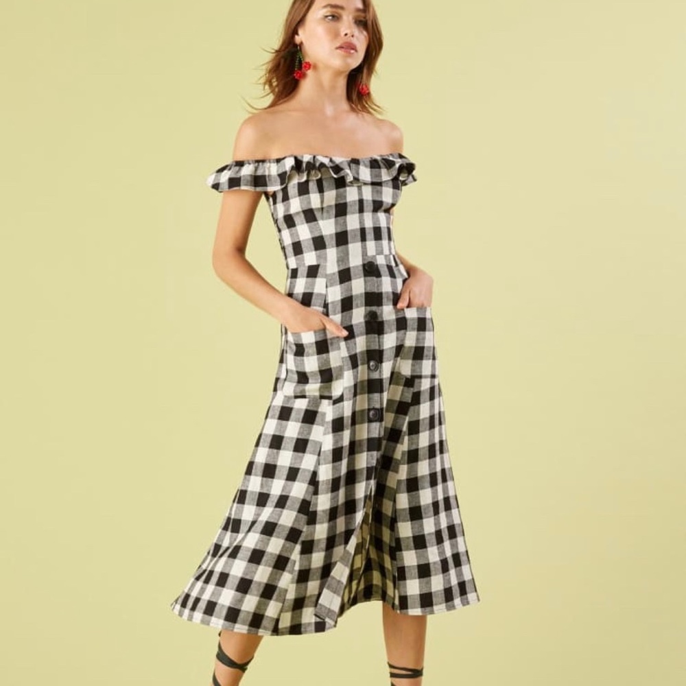 Reformation 8 Hattie Dress $198 Off Shoulder Midi